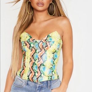 Multi Snake faux leather bandeau corset top